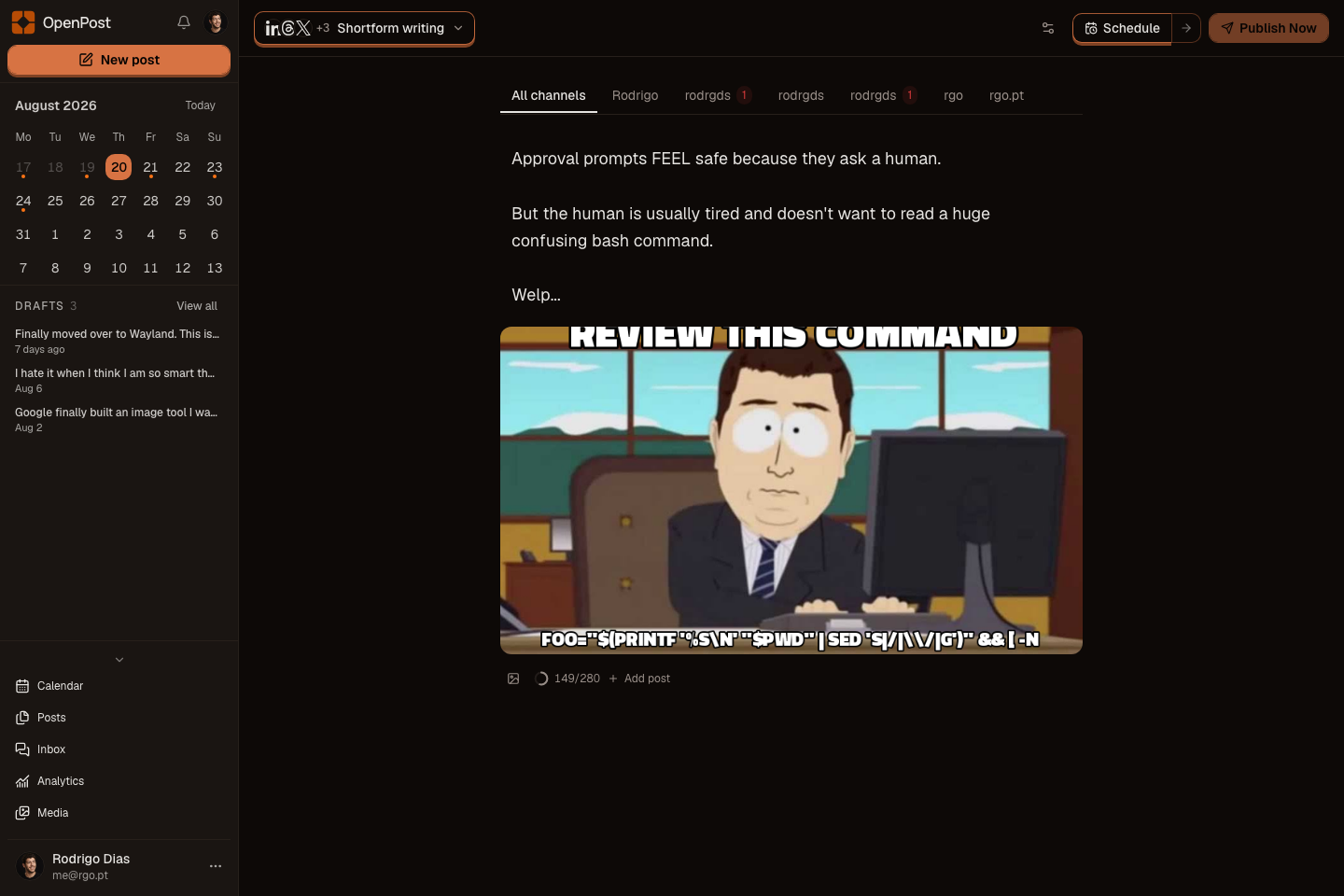 OpenPost main dashboard